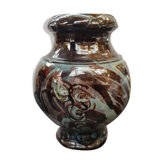 Old Vintage Glossy Varnished Brown & Blue Ceramic Vase