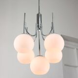 Vintage Italian Chrome and Opaline Chandelier, 1970s
