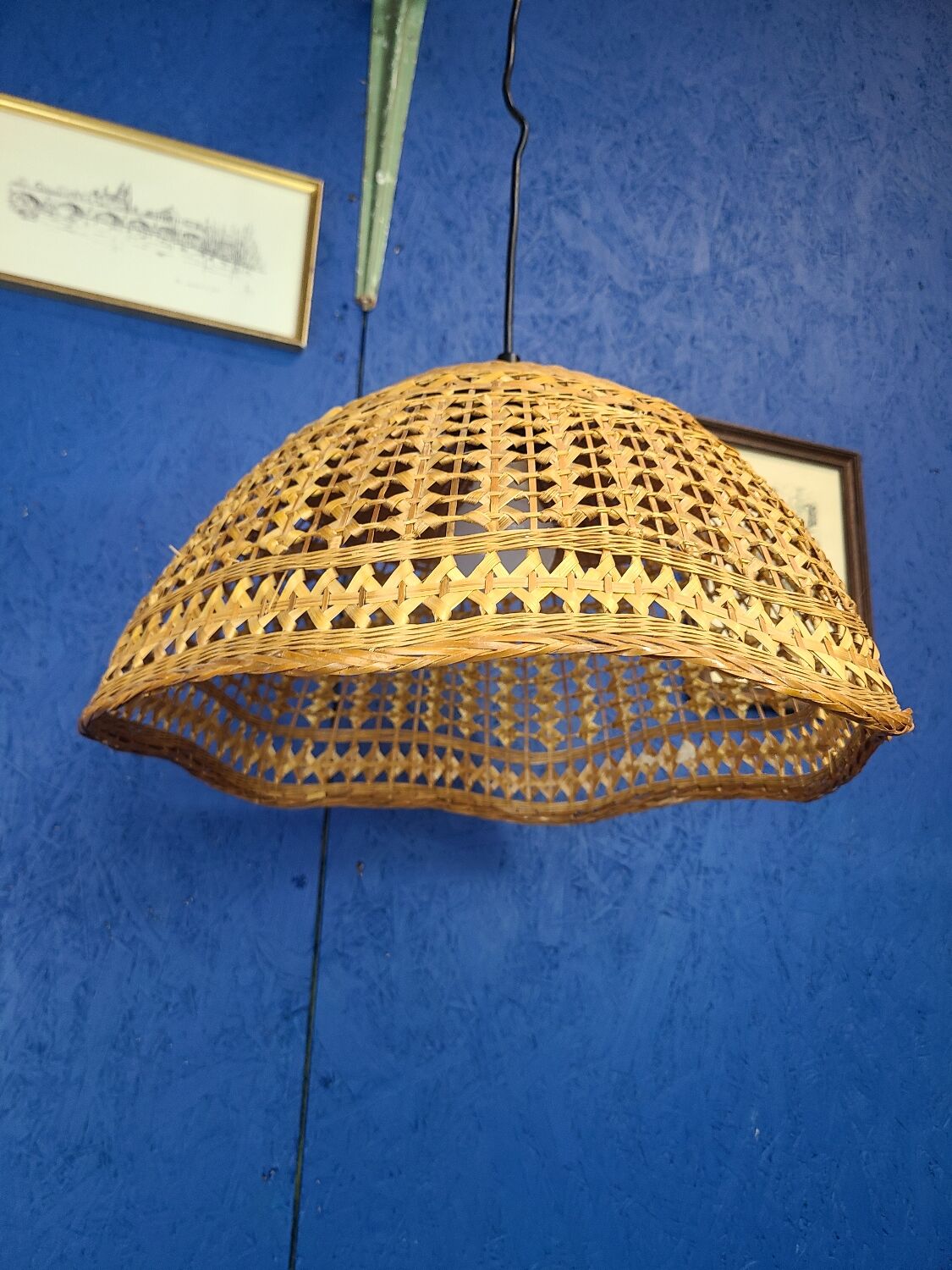 Abat jour pendant lamp in vintage wicker