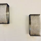 Pair of brushed steel and perspex wall lights, circa 1970.
