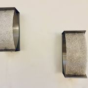 Pair of brushed steel and perspex wall lights, circa 1970.