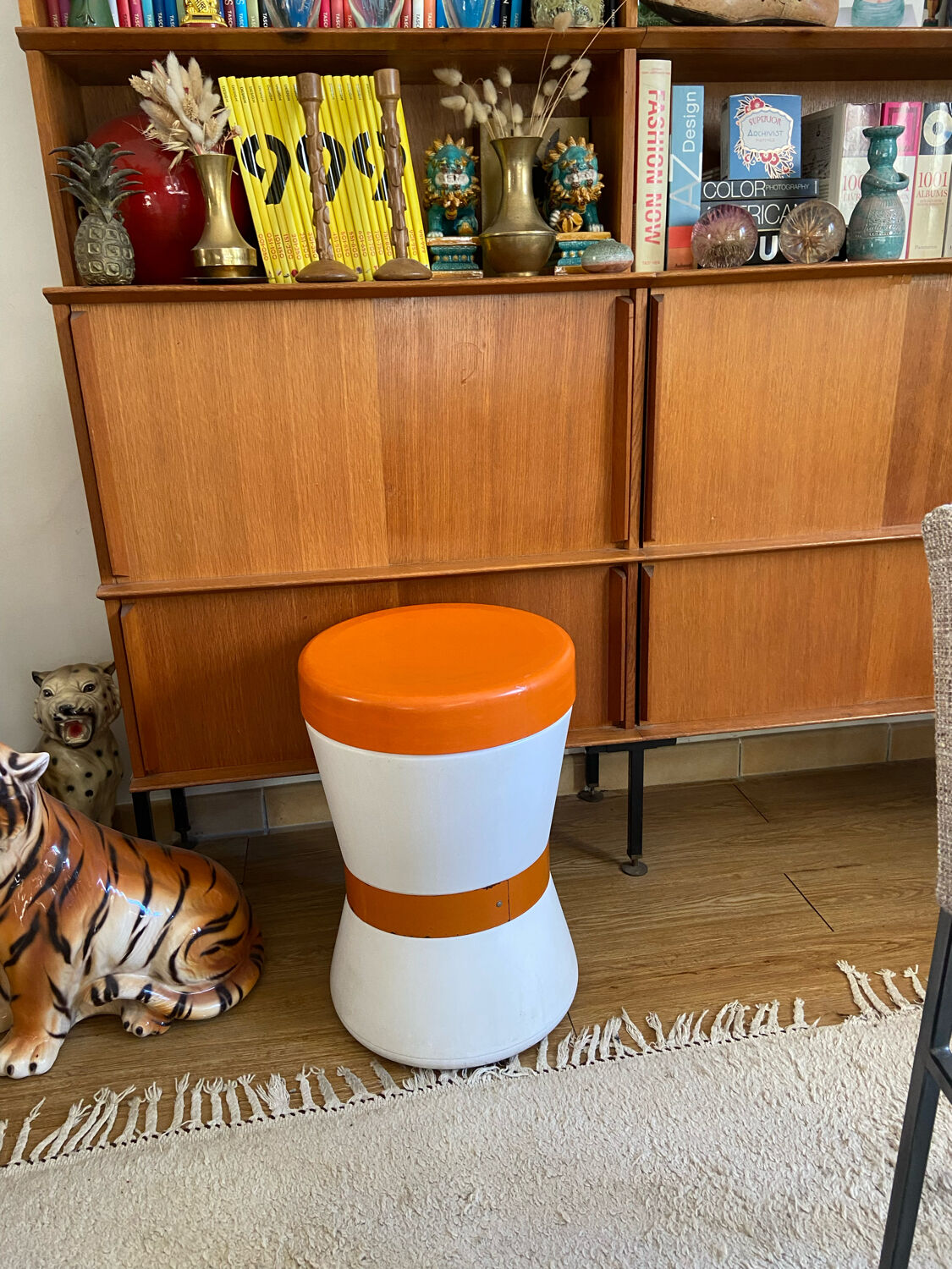 Orange and white stool 70s