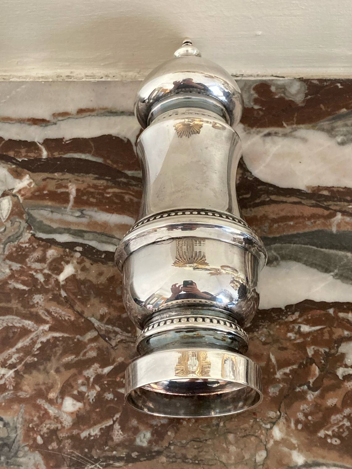 Silver metal pepper mill