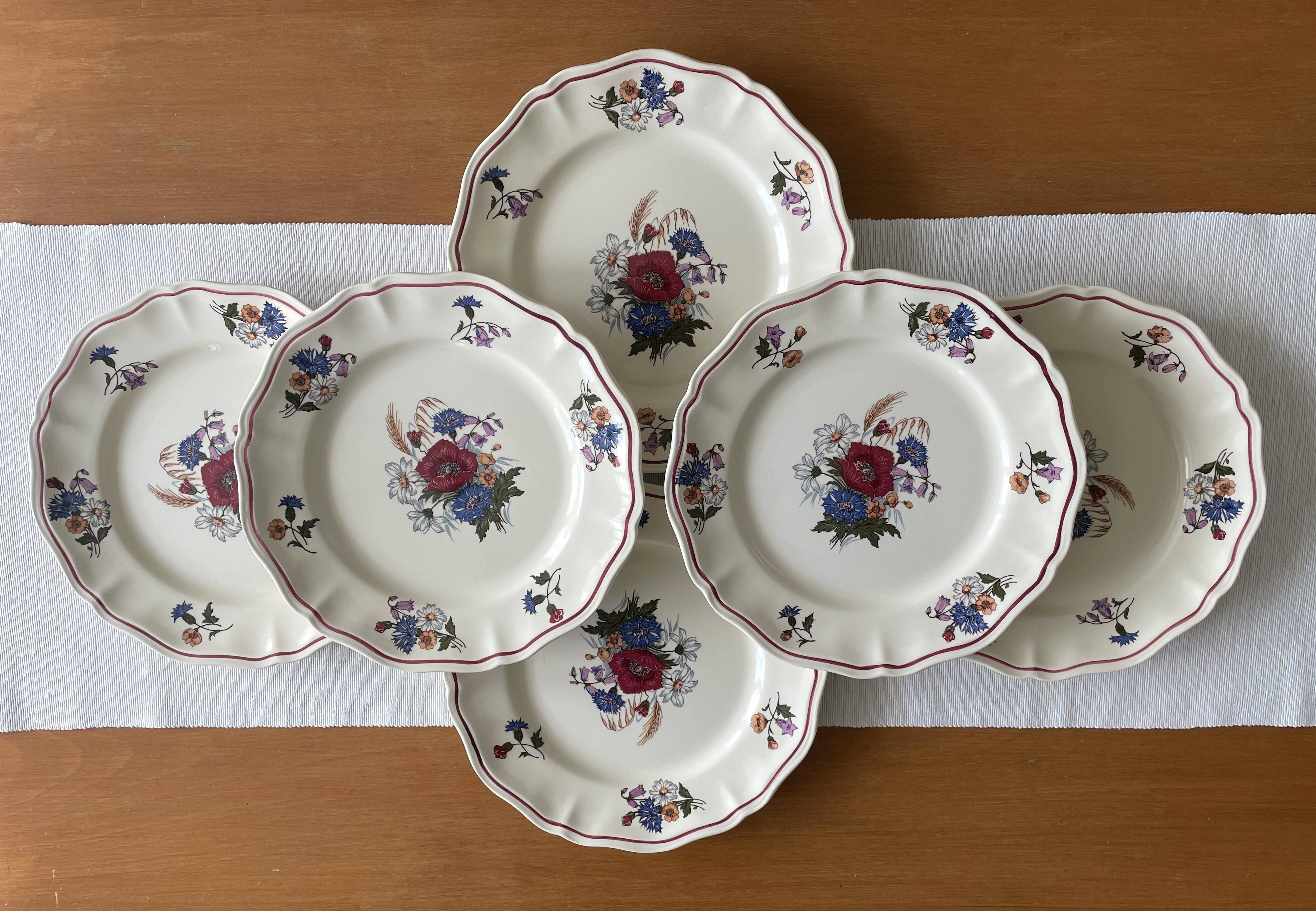 6 large flat antique plates in Sarreguemines earthenware
