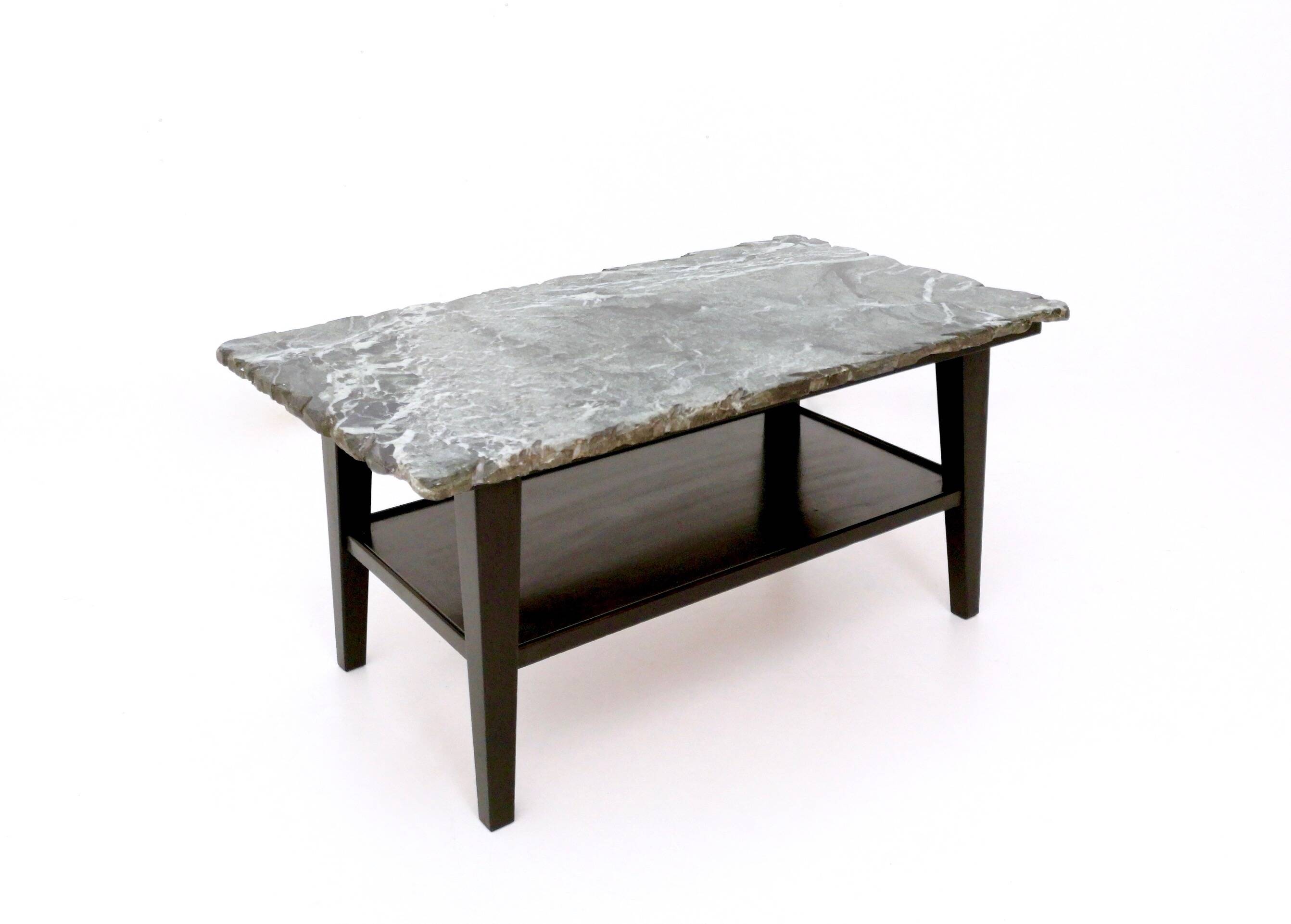 Ebonized Wood Coffee Table with a Green Alps Marble Top, Italy