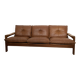 Scandinavian sofa in brown leather and solid wood