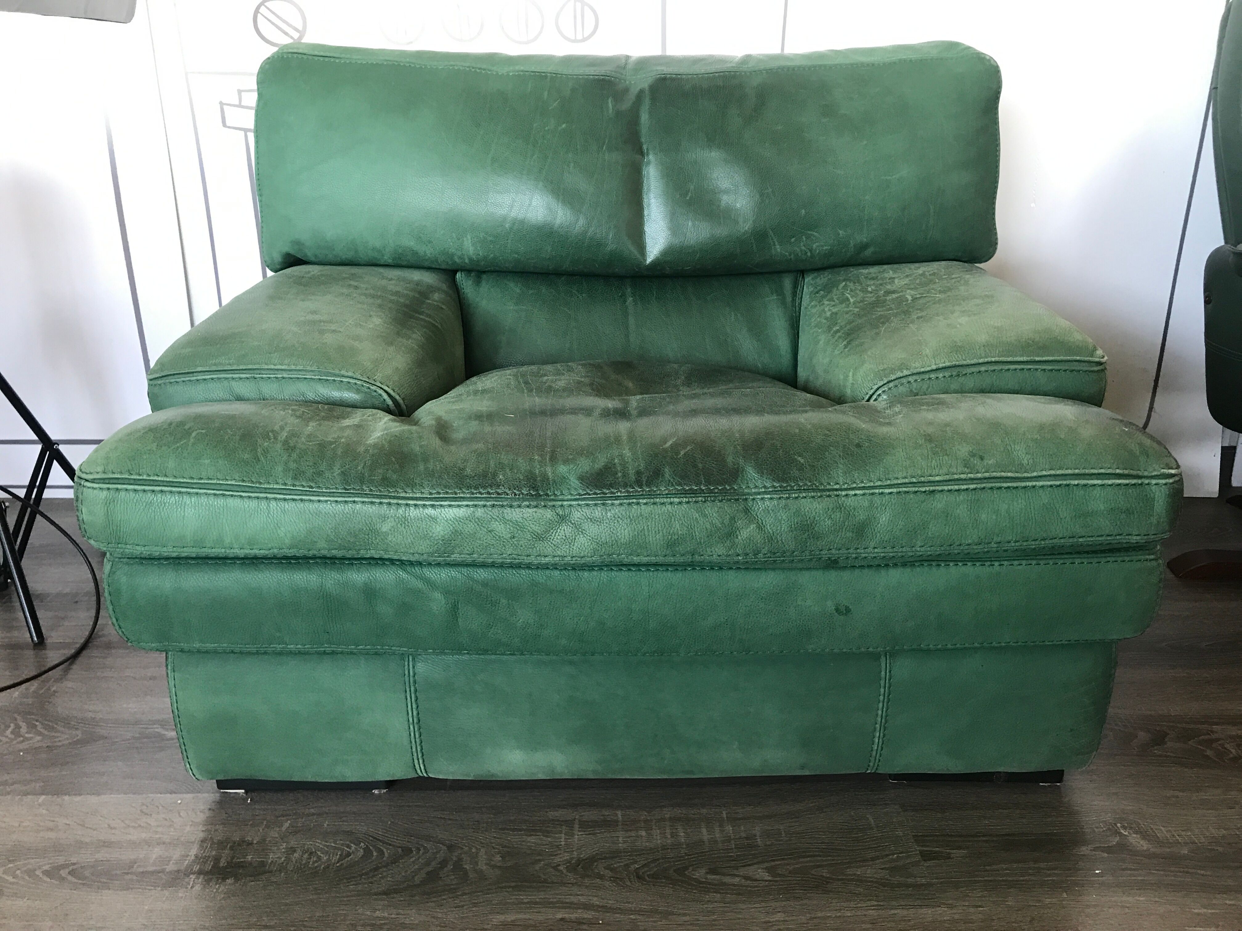 Roche Bobois green leather armchair
