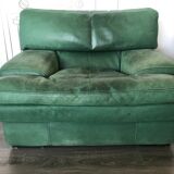 Roche Bobois green leather armchair