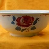 Vintage earthenware salad bowl. Flower decor.