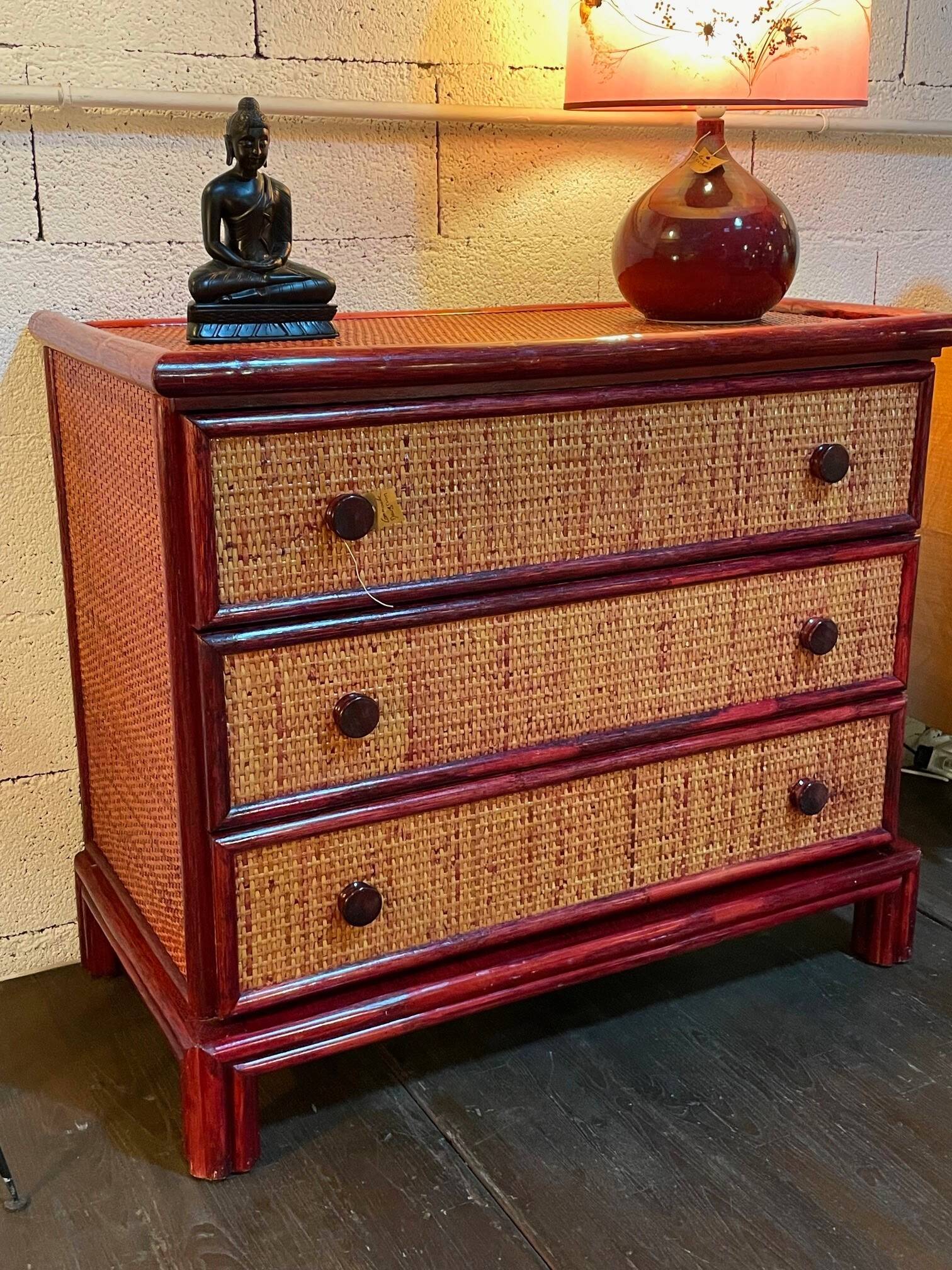 Rattan commode Roche Bobois Maugrion from the 1980s