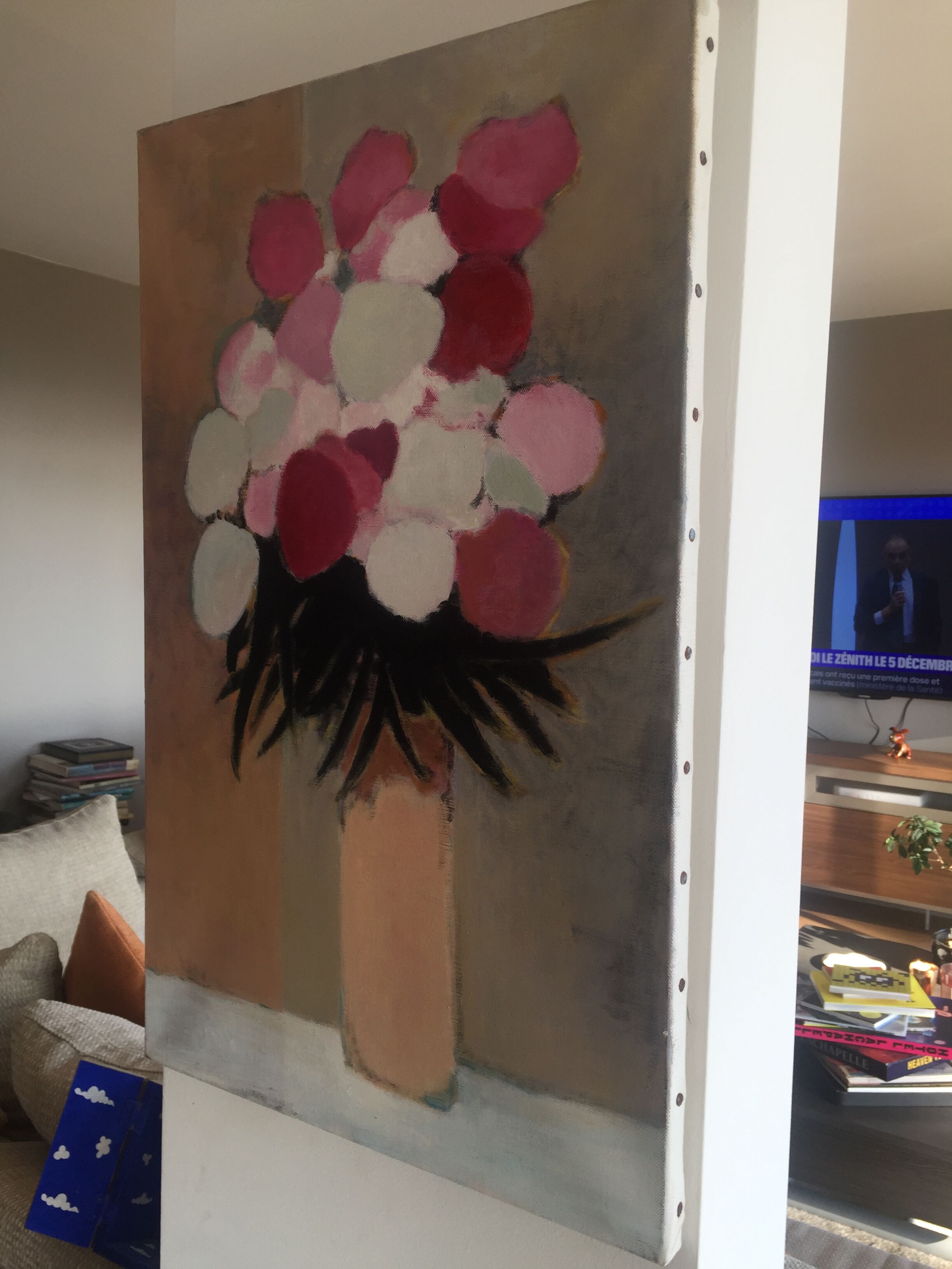 Beautiful bouquet of flowers on canvas