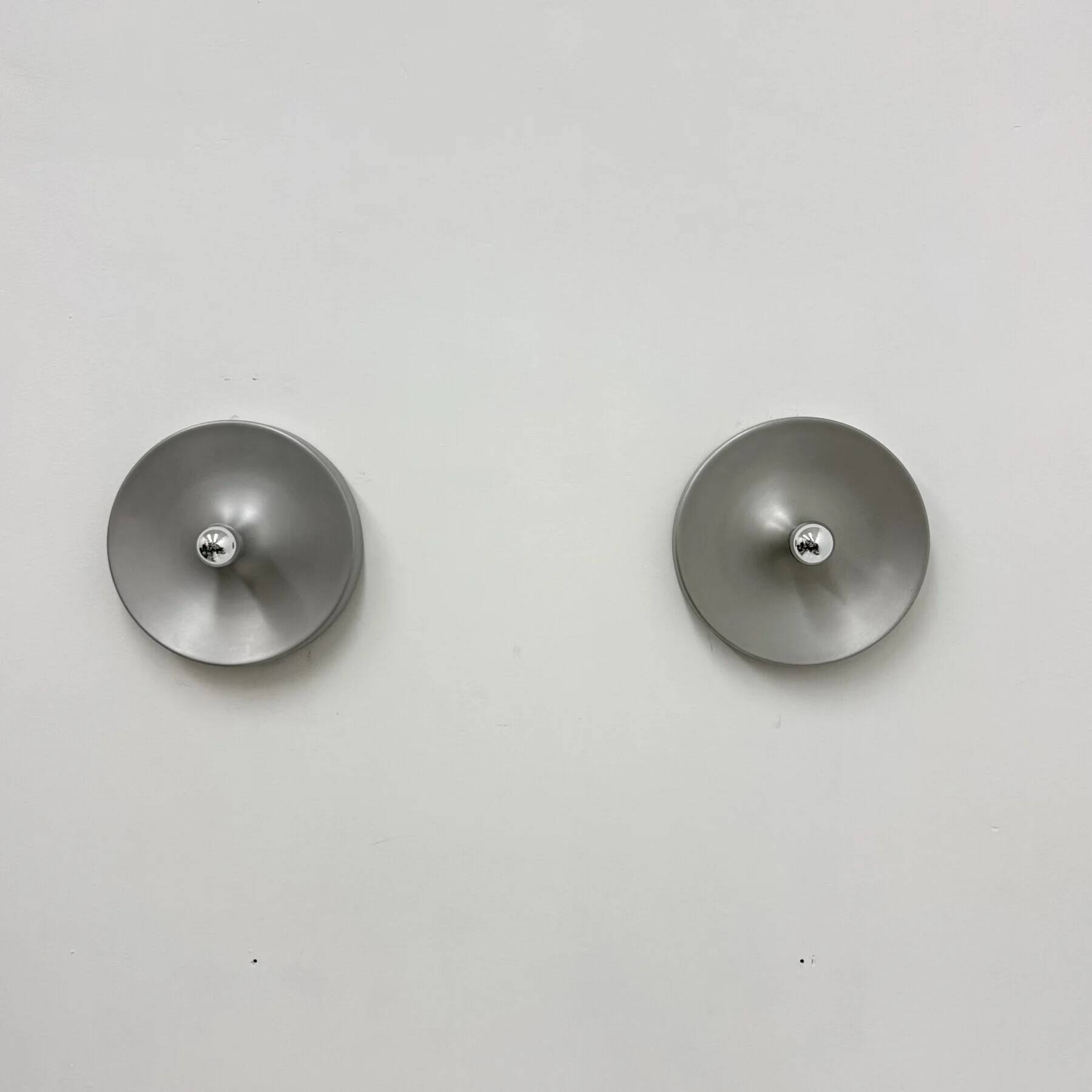 Mid-century design disc lamp, 1970s attributed to Charlotte Perriand for Les Arcs, set of 2