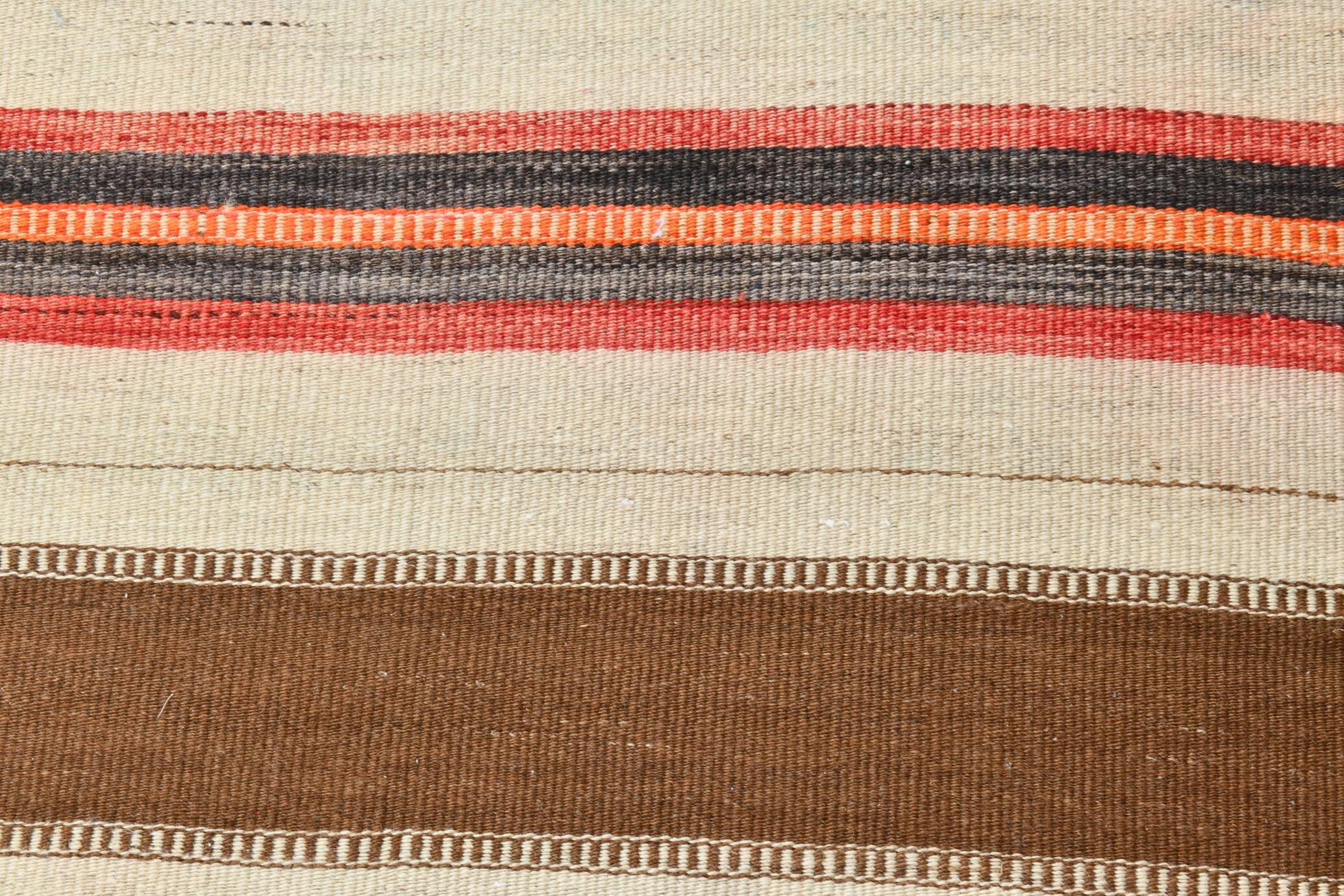 3x11 Beige Brown Striped Pattern Kilim Runner Rug, 78x327Cm