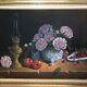 Oil on canvas, still life with flowers and fruit