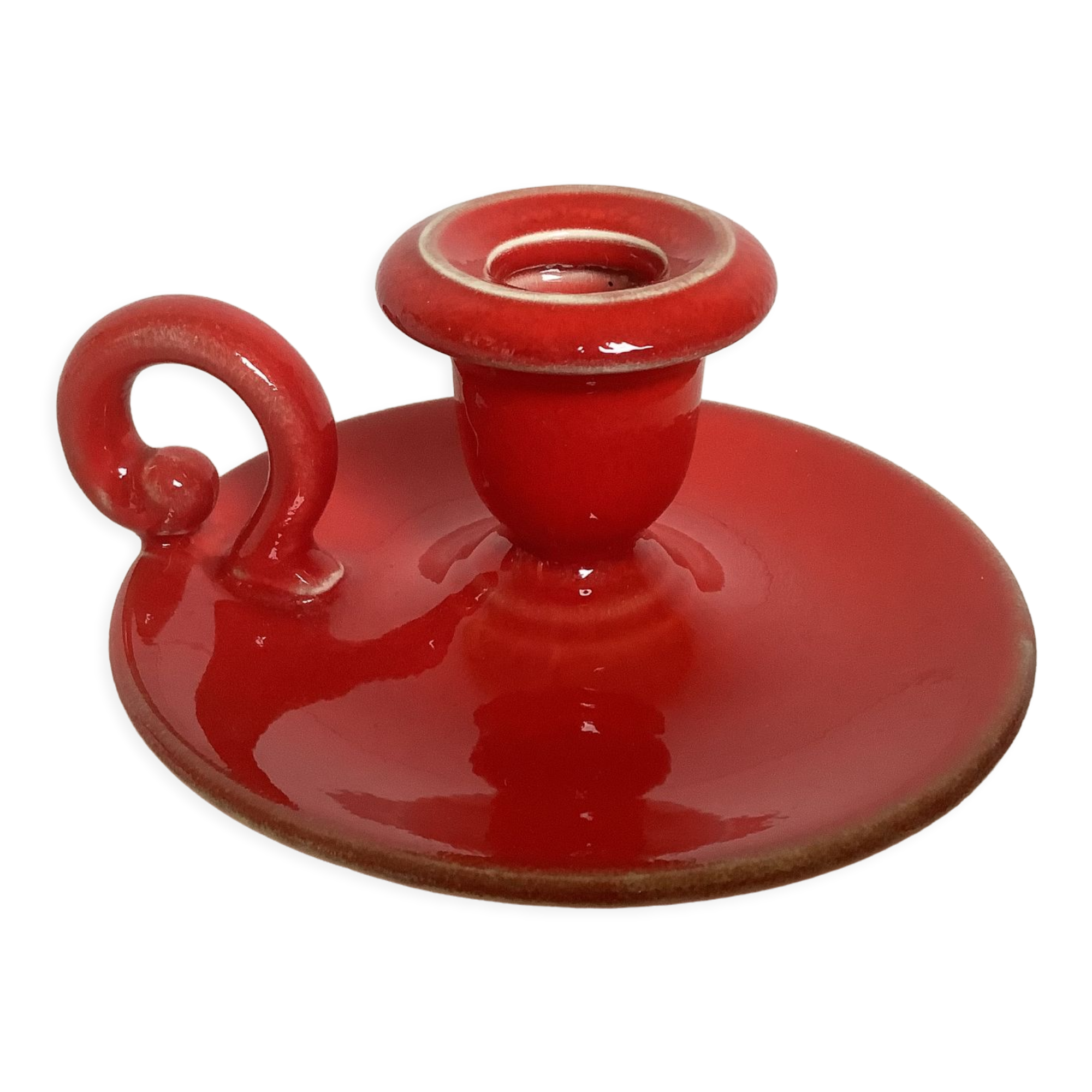 Red ceramic cellar rat candle holder
