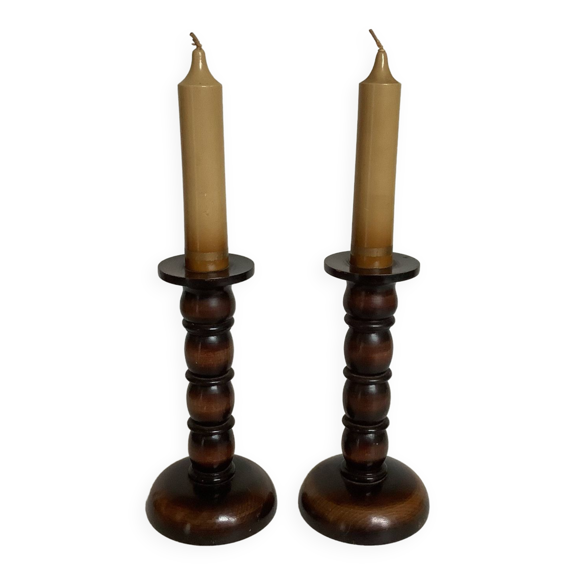 Pair of wooden candle holders artilux fake candles
