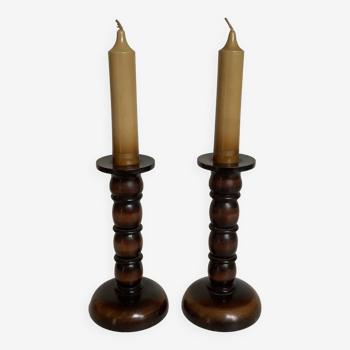 Pair of wooden candle holders artilux fake candles