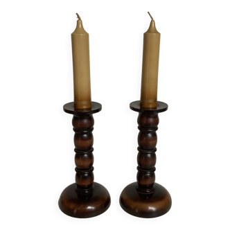 Pair of wooden candle holders artilux fake candles