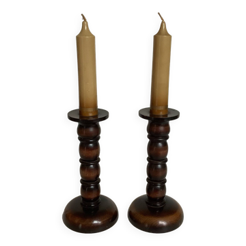 Pair of wooden candlesticks with artificial candles Artilux