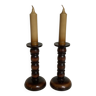 Pair of wooden candle holders artilux fake candles