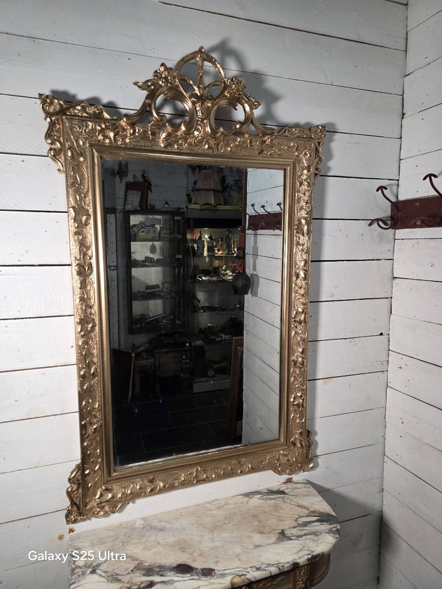 Antique Art Nouveau gilded mirror, 138cm
