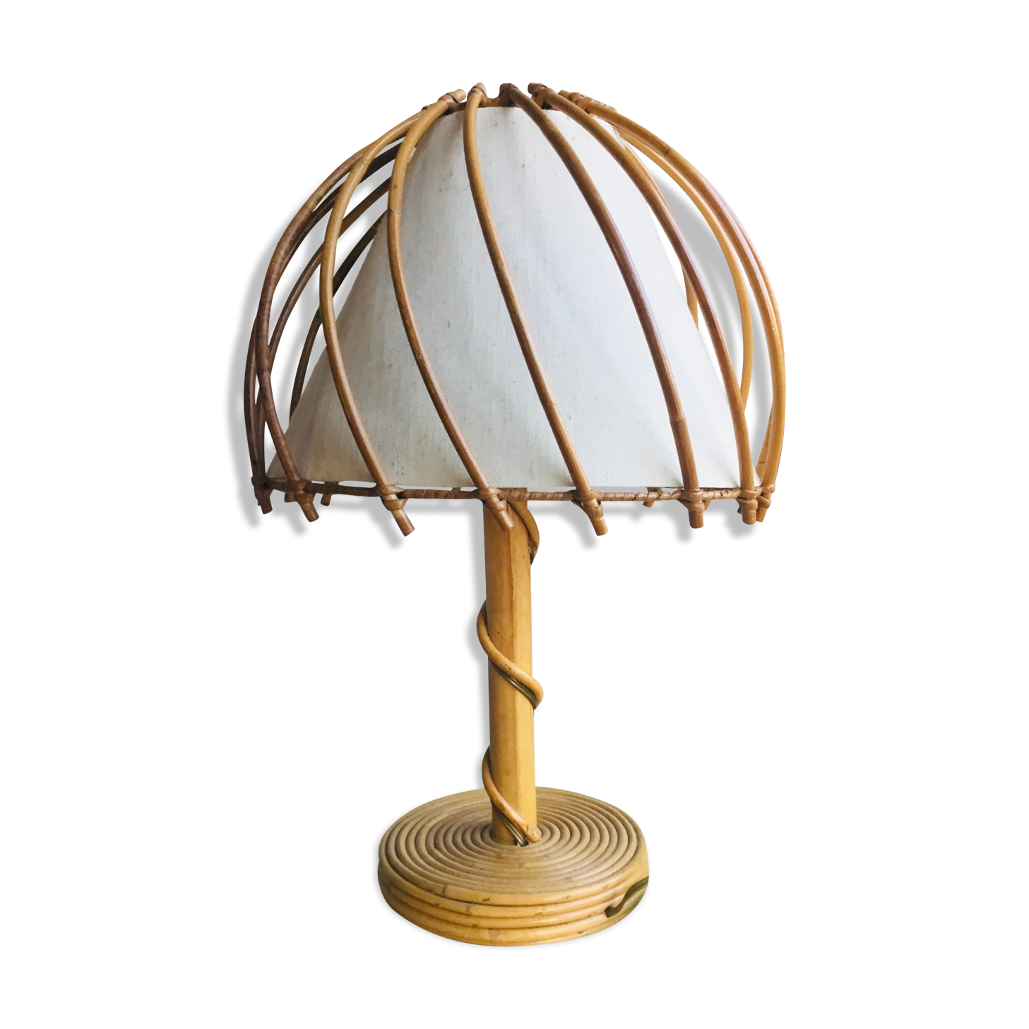 Large vintage rattan lamp - 1960