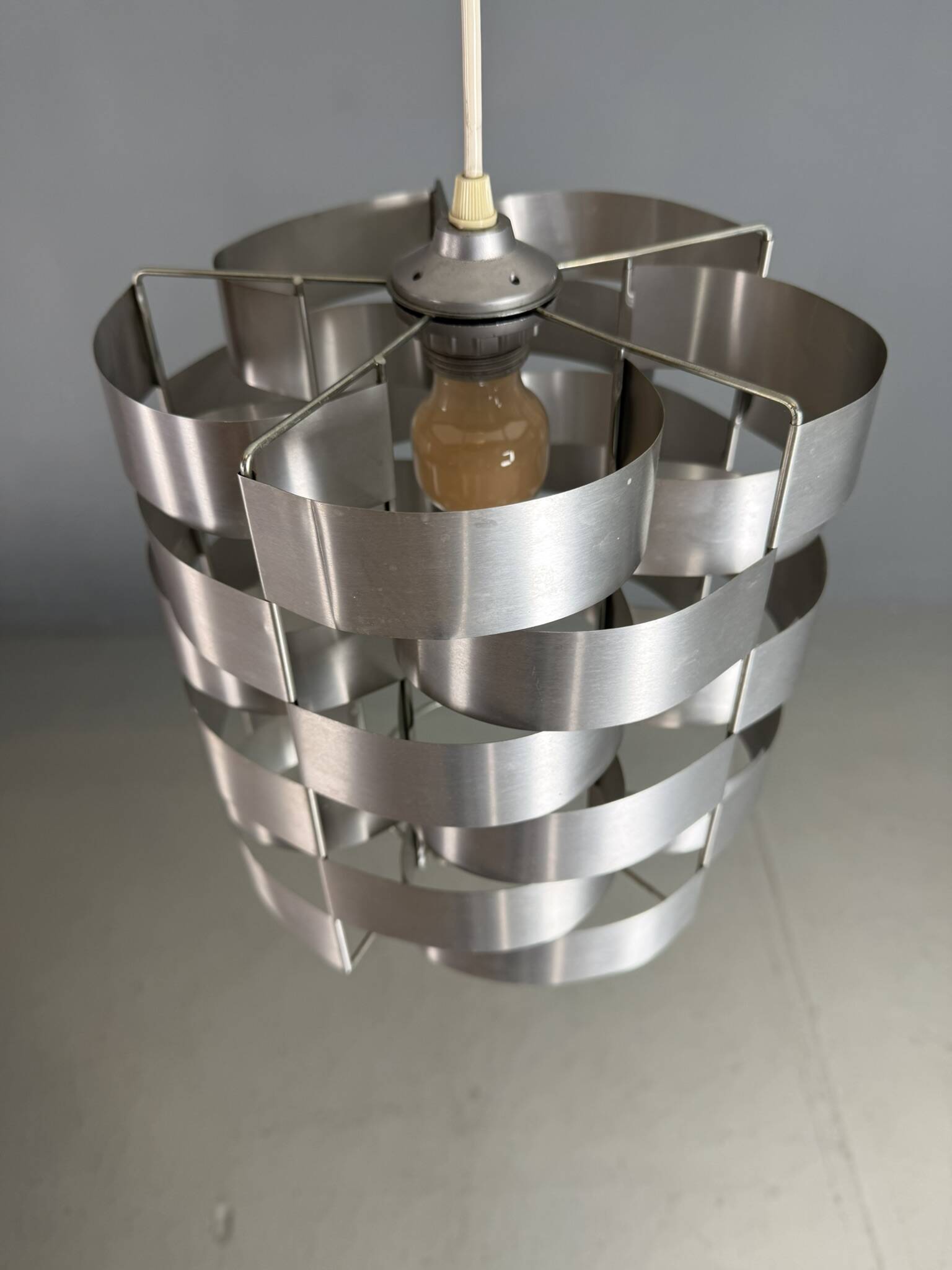 Max Sauze aluminum pendant lamp, mid-century modern, France, 1970s