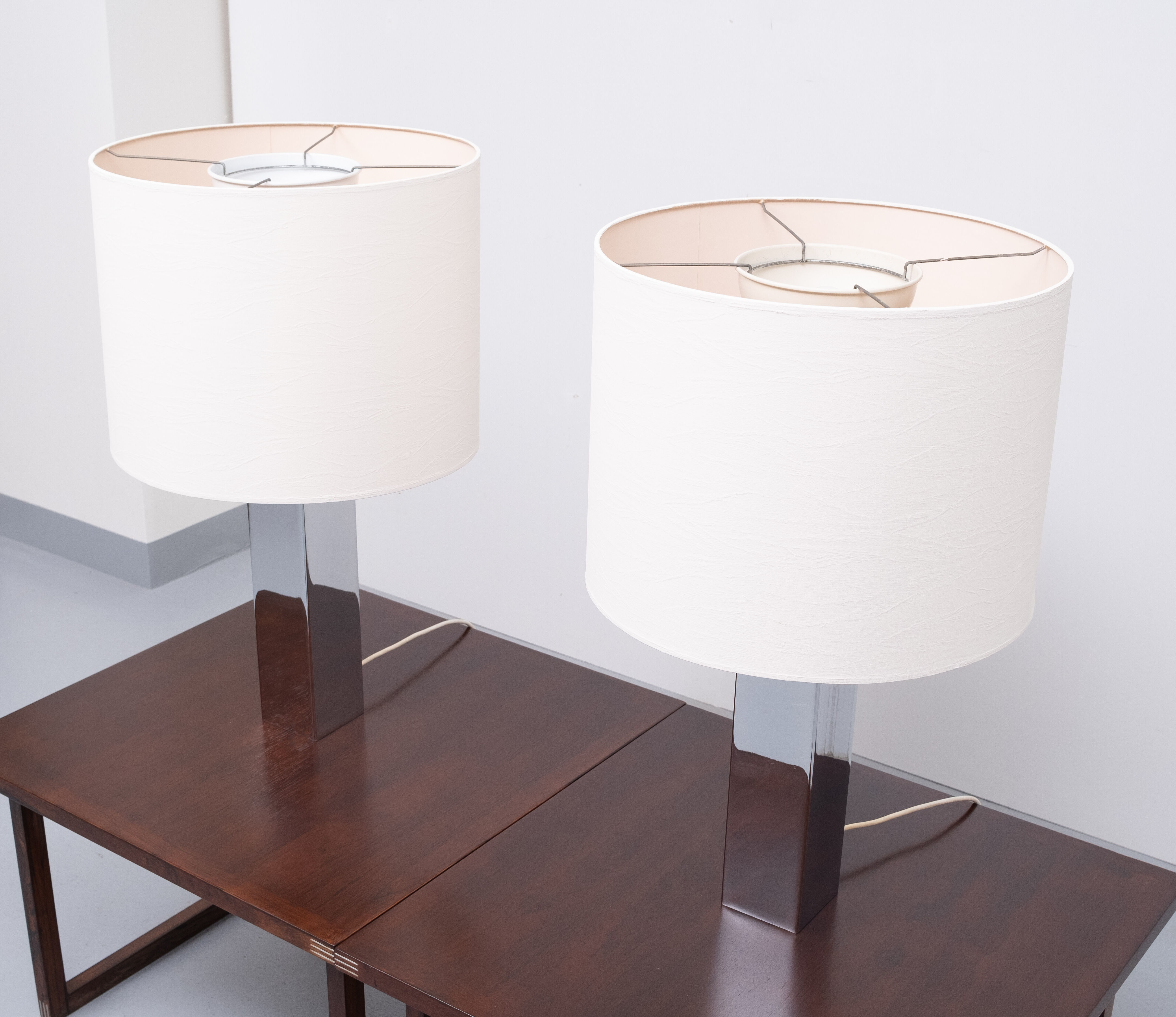 Goffredo Reggiani Chrome Square Table Lamps, Italy, 1960s