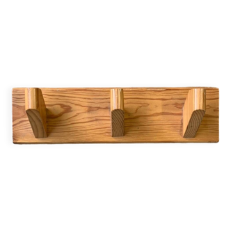 Wall coat rack with 3 hooks in solid pine, Midcentury modern