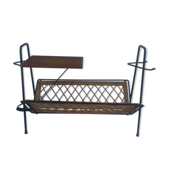 Wrought iron and rattan magazine holder