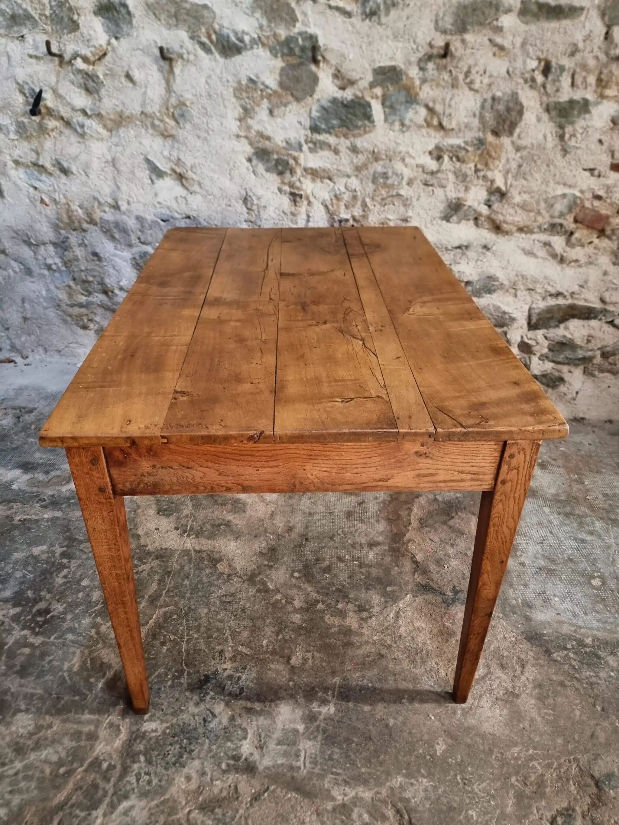 Antique French dining table with drawer, around 1900.