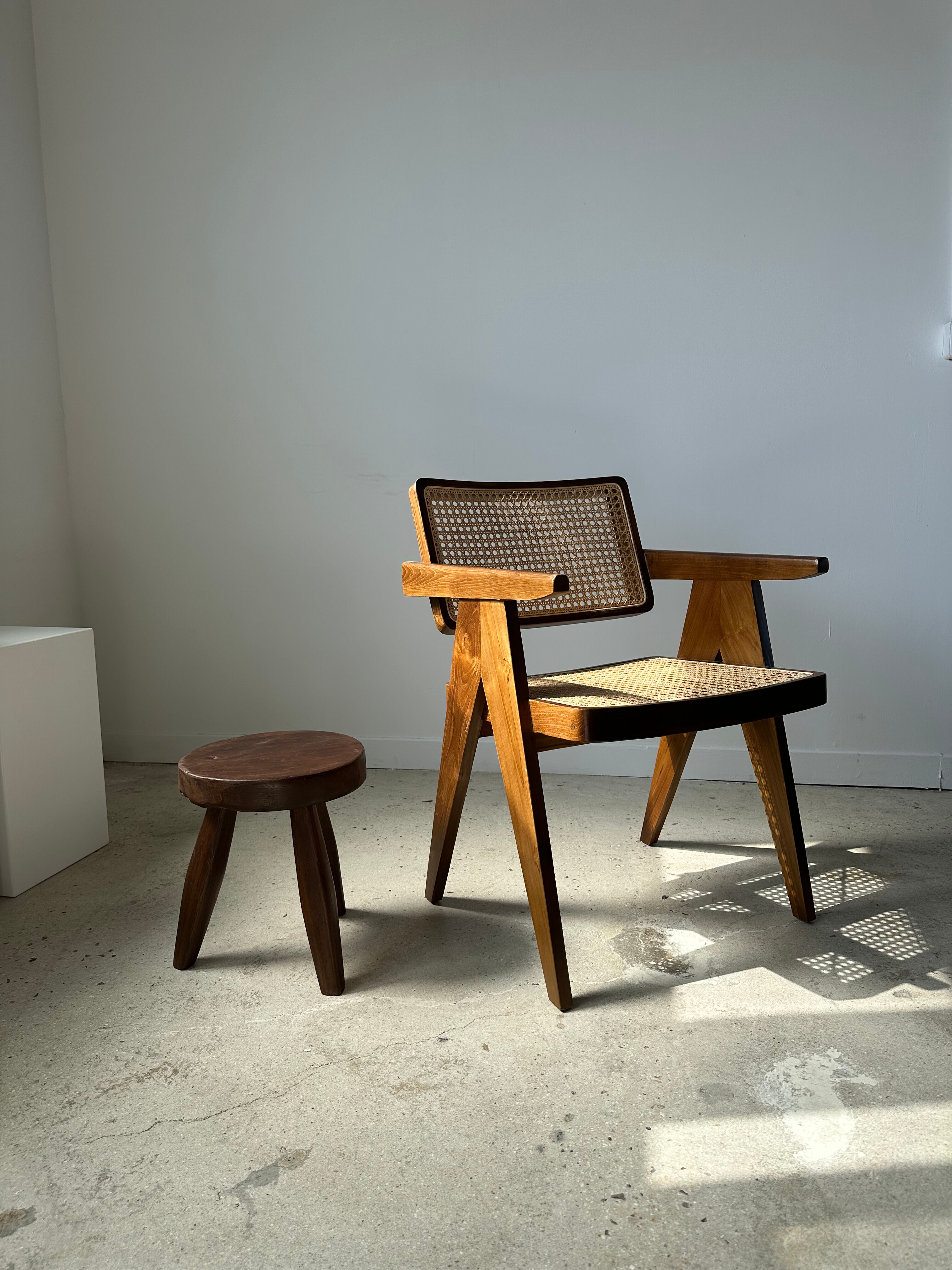 Brown solid wood stool flat circular seat