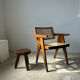 Brown solid wood stool flat circular seat