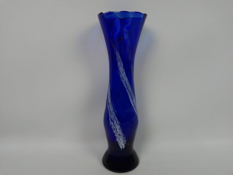 White deco blue glass vase
