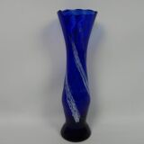 White deco blue glass vase