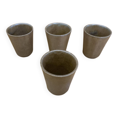 Série de 4 tasses gobelets digoin grès beige made in france vintage #e