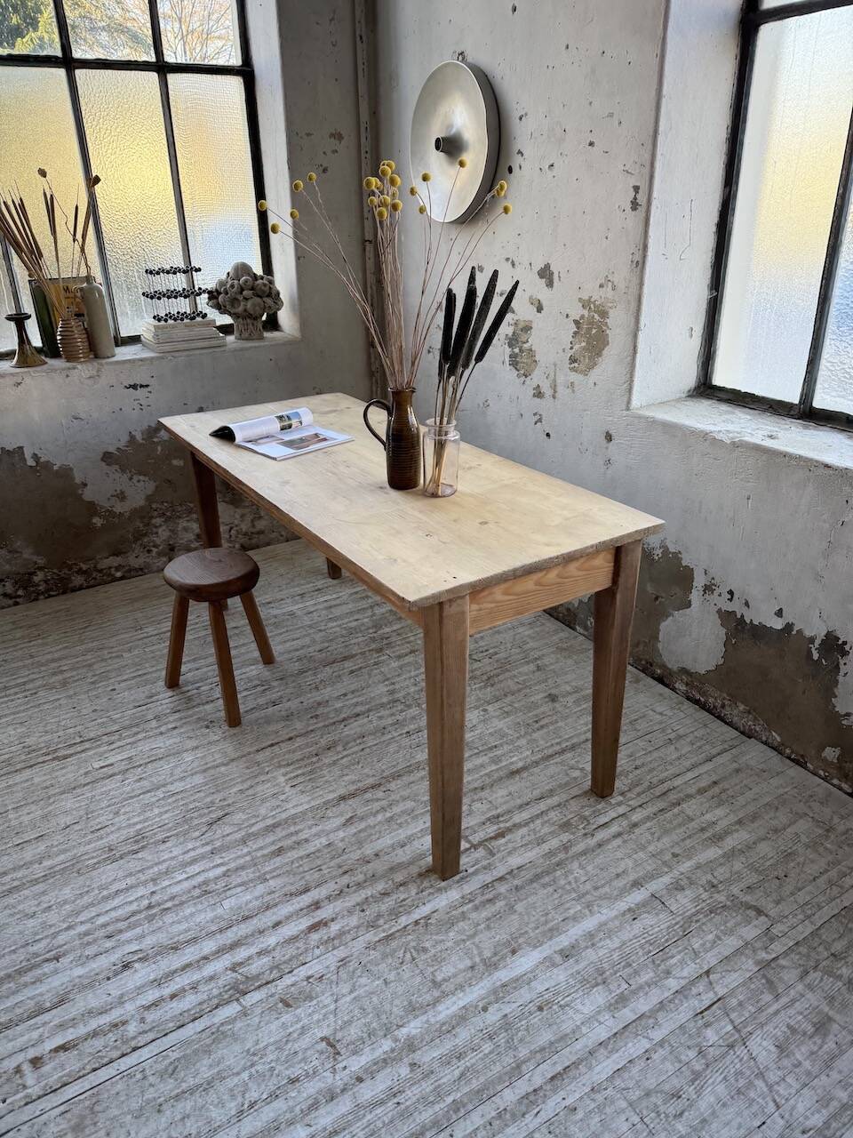Table de ferme en pin et chêne