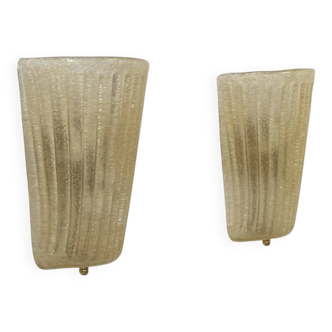 Pair of vintage Murano glass wall lights, pressed moulded, Italy, 1980.