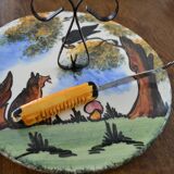 Vintage cheese board Fable de La Fontaine and his knife from the 60s