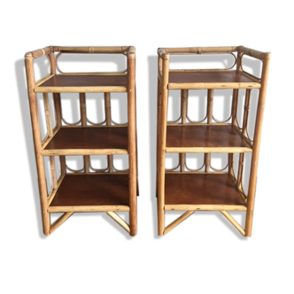 Pair rattan bedsides