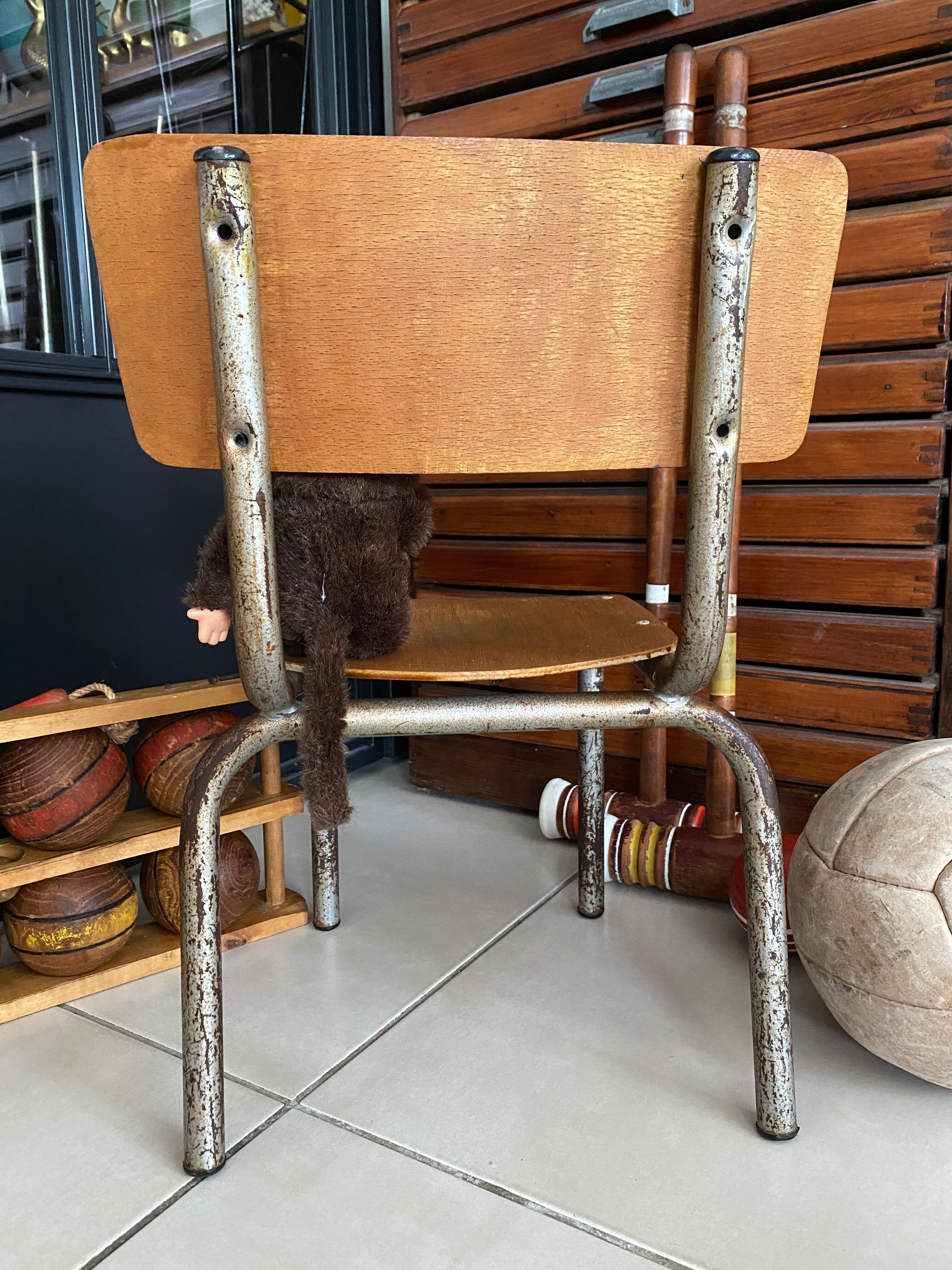 Old children's school chair wood and metal