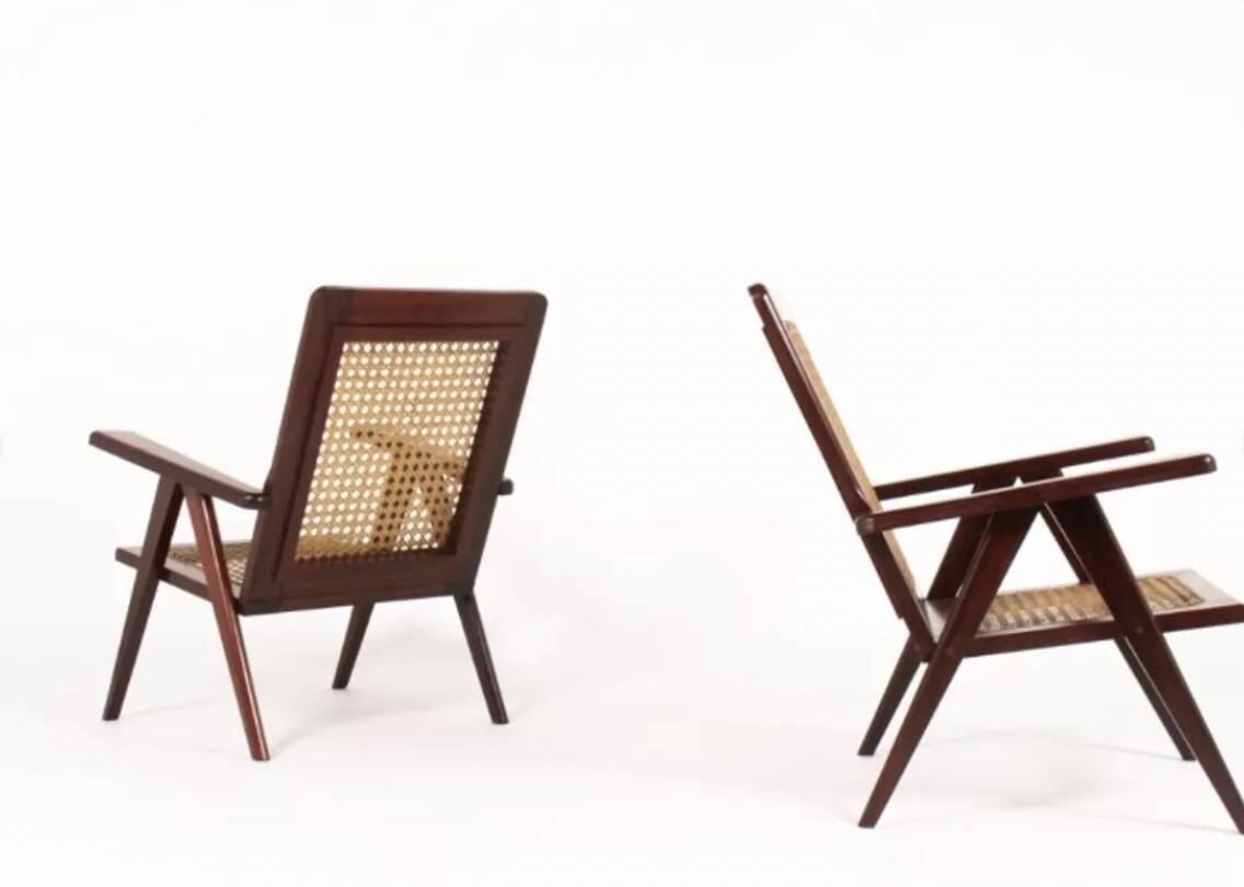 Paire de fauteuils en acajou et cannage 1950