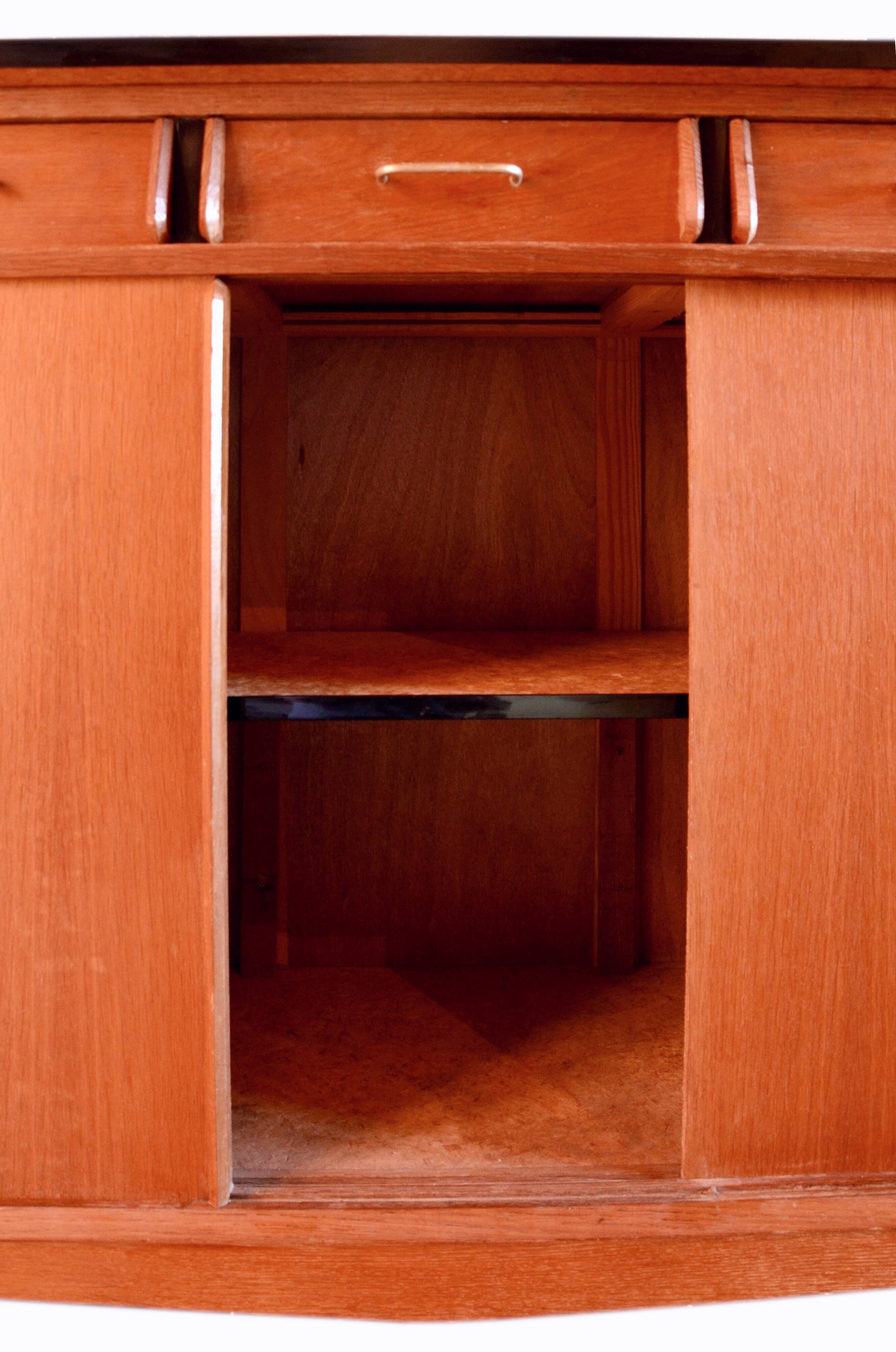 Wooden enfilade with fuchsia pink and black formica, 1950s, 130x50x100cm