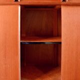 Wooden enfilade with fuchsia pink and black formica, 1950s, 130x50x100cm