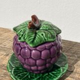 Sweet in Grape Slip or vintage jam maker, green and purple earthenware ceramics