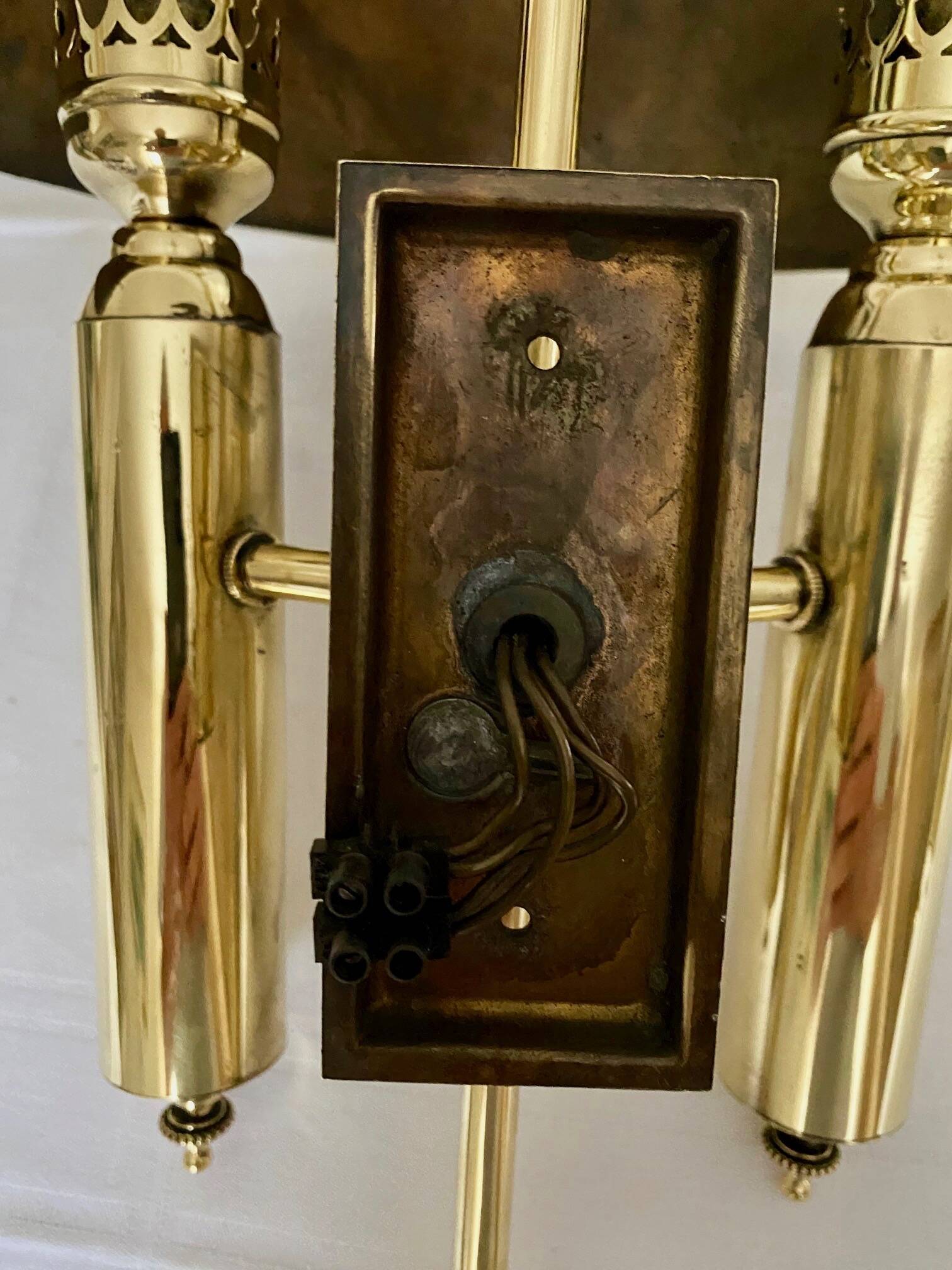 Pair of brass wall lights, 1950.