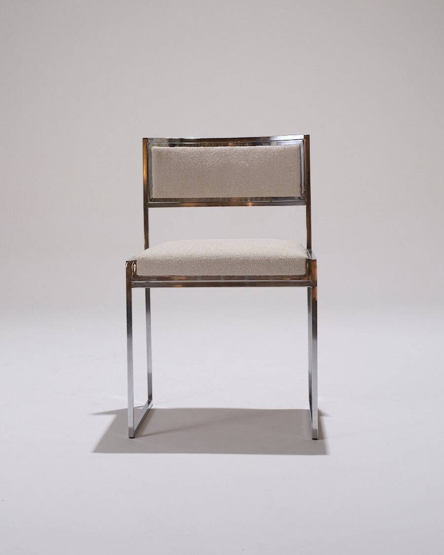 Pair of metal and textured fabric chairs, 1970s