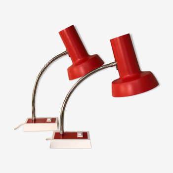 Vintage pair of red table lamps made by SIS Germany 1970