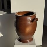Very large glazed brown terracotta pot with two handles H41 D30