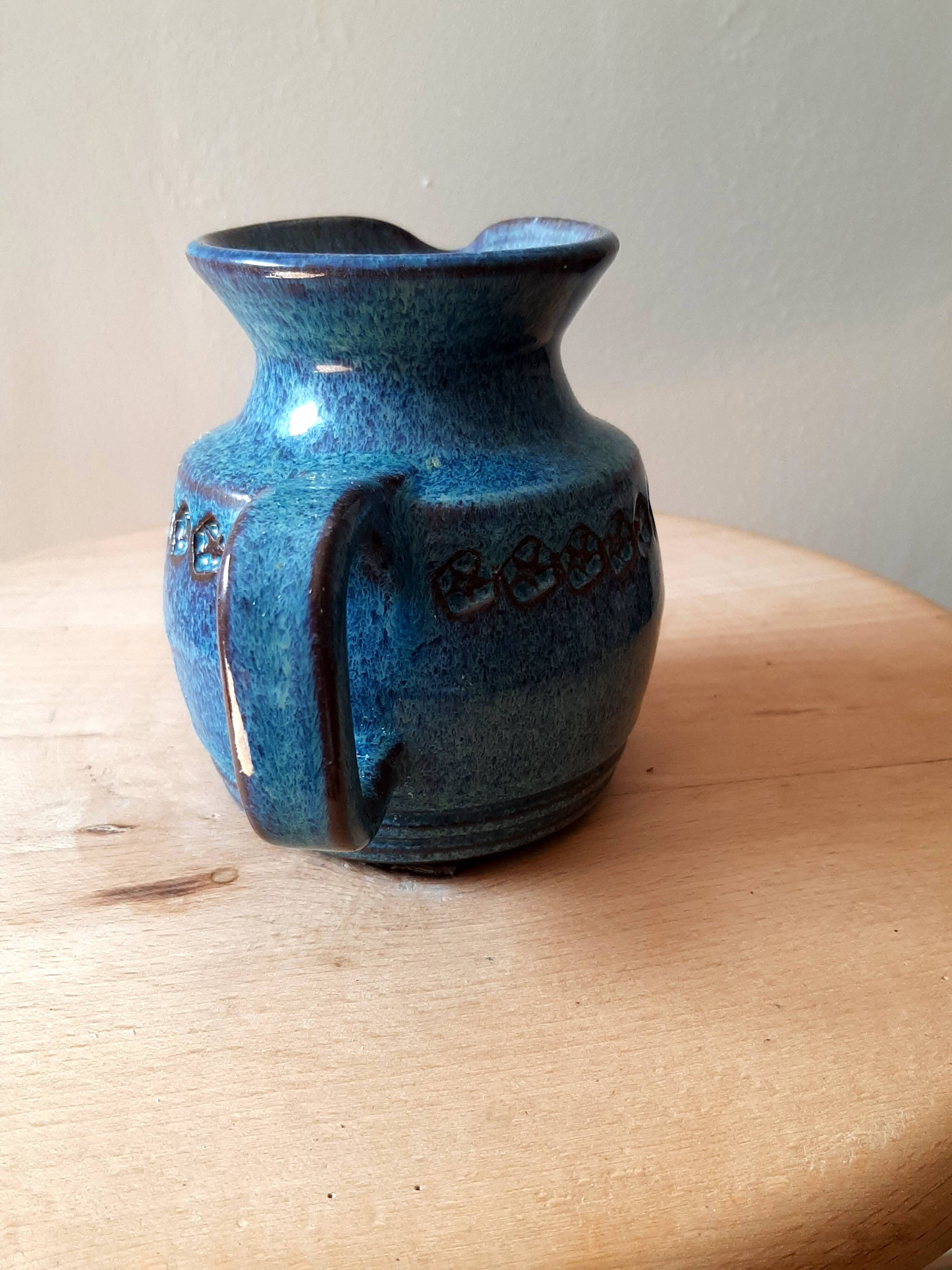 Blue ceramic pitcher Emile Masson Vallauris